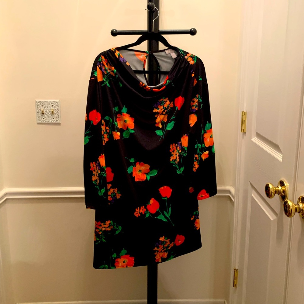 ASOS black long sleeve orange floral dress 12